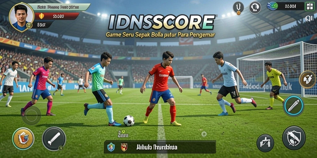 Tampilan gameplay menarik dalam IDNSCORE yang penuh aksi sepak bola.