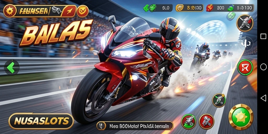 Tampilan gameplay NUSASLOTS yang mendebarkan saat balapan motor.
