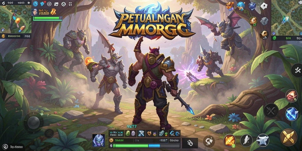 Tangkapan layar gameplay NV77 menampilkan pertempuran seru di dunia MMORPG.
