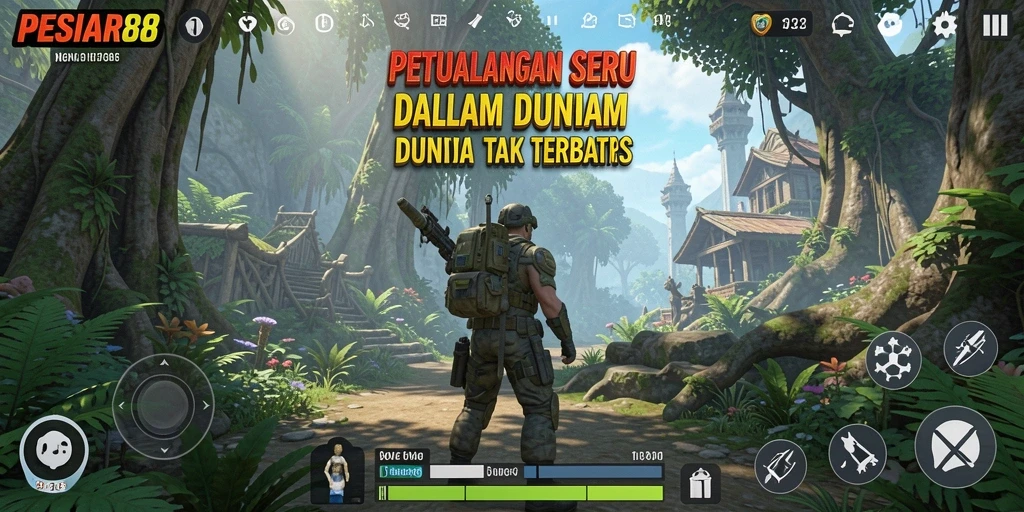 Tangkapan layar menunjukkan aksi seru dalam petualangan PESIAR88.