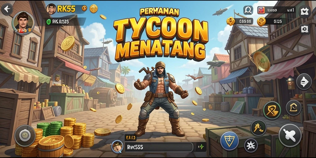 Screenshot dari gameplay RK55 yang menunjukkan aksi bisnis Tycoon.