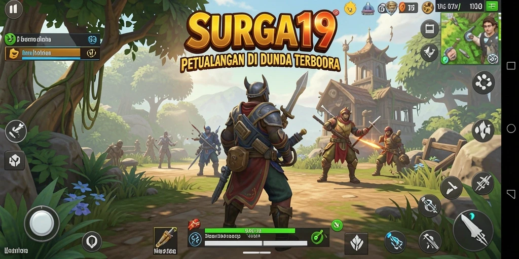 Tangkapan layar SURGA19 menampilkan petualangan seru di dunia terbuka.